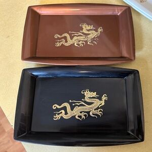 Set of Two Celluloid/Bakelite(?) Trays with Dragon Design